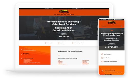John Sweeping website on laptop and phone