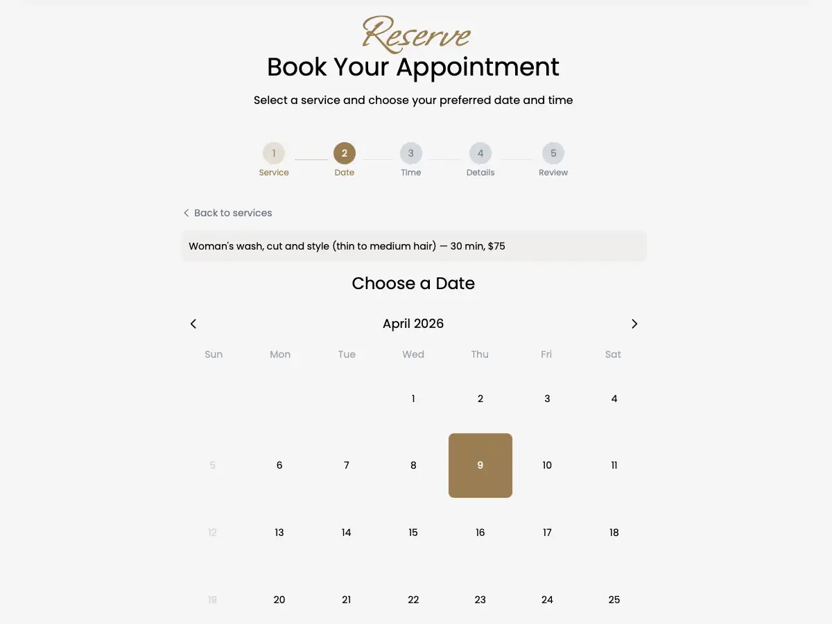 Custom booking wizard — date picker step