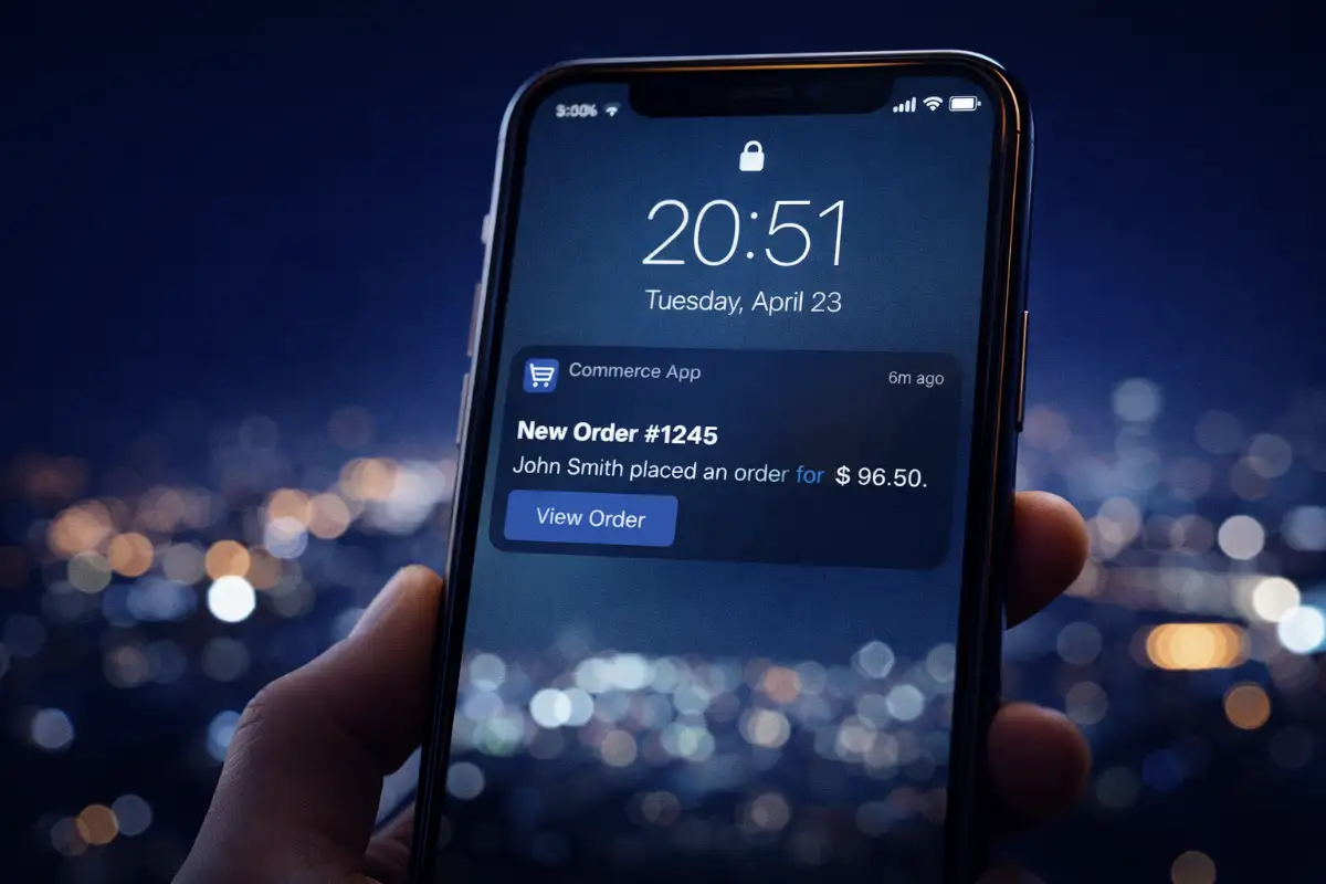 Smartphone displaying a new online order notification