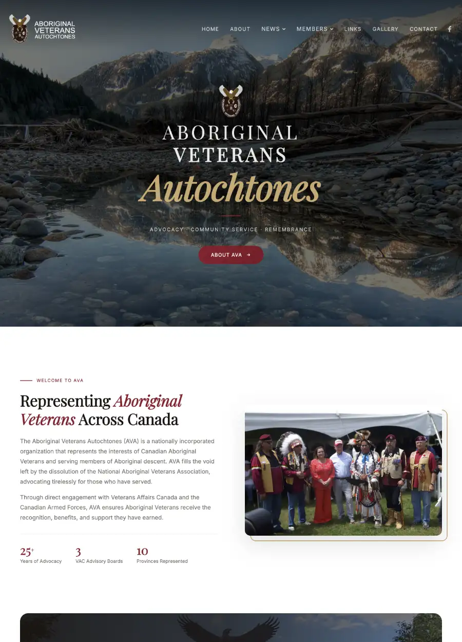 Rebuilt AVA website — Nuxt 4, modern design, floating navigation, and landscape imagery throughout