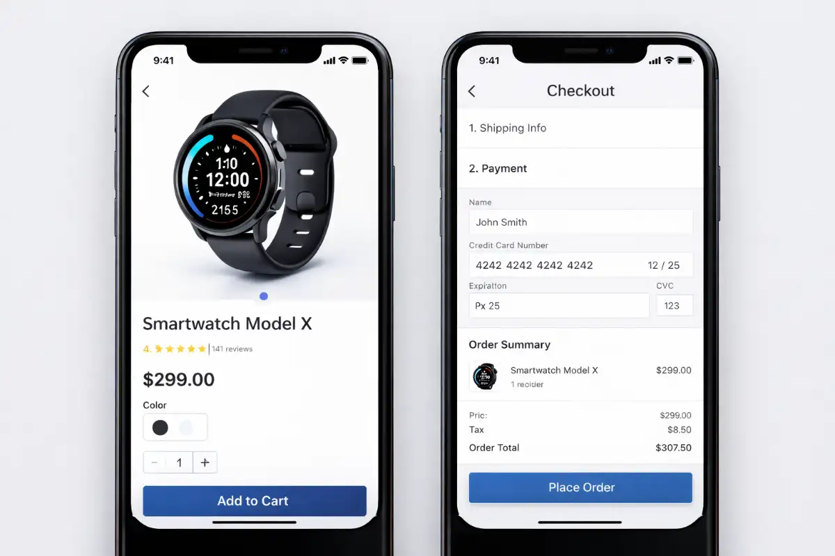E-commerce product page and checkout flow